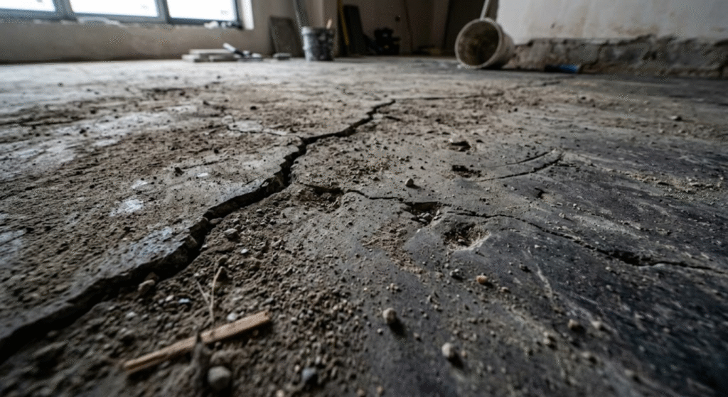 tile lagane se pehle surface preparation - dusty cracked floor example