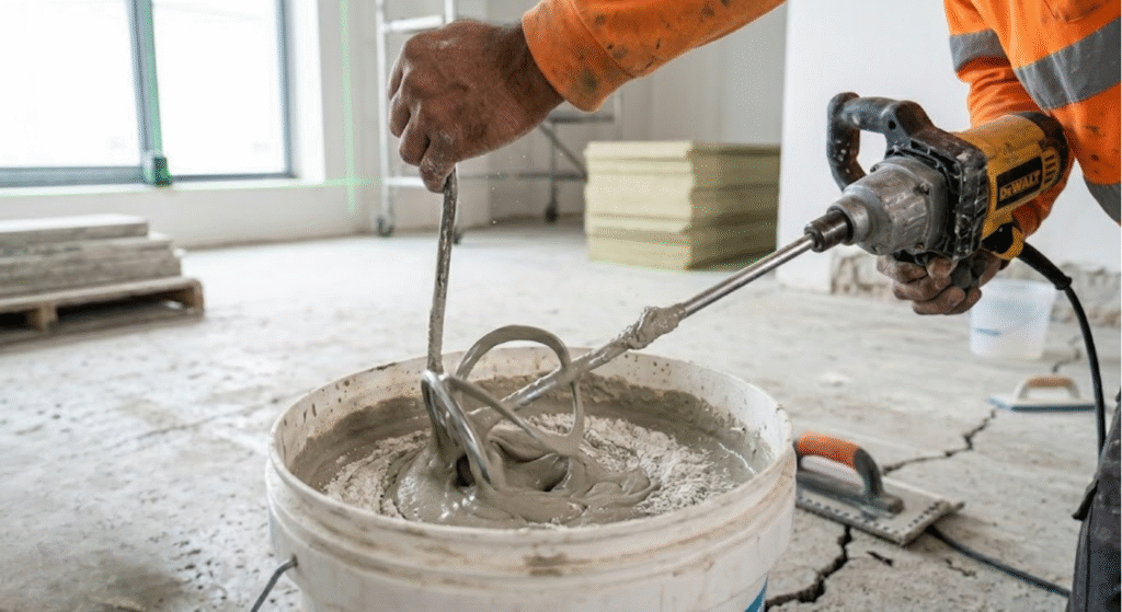 tile adhesive ko sahi tarike se mix karna - electric paddle mixer