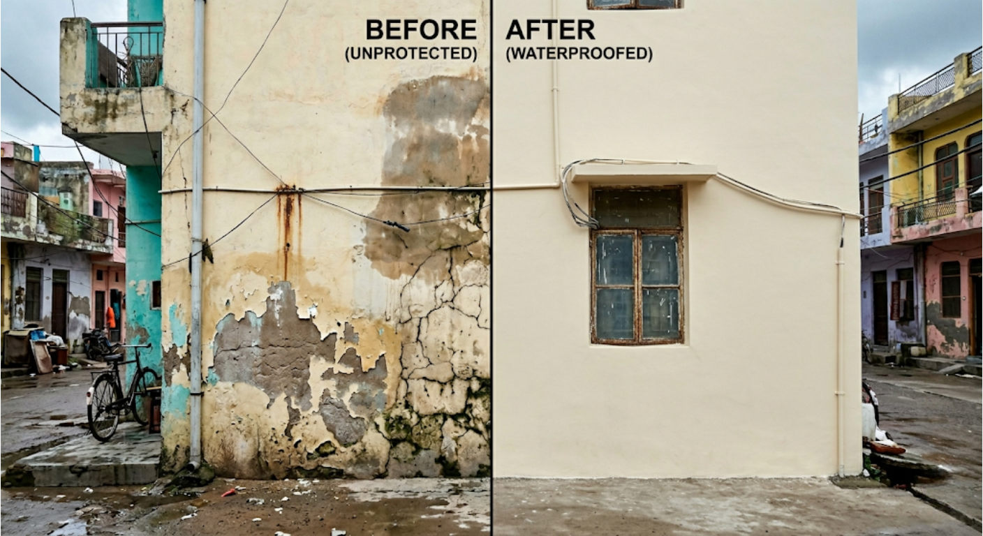 waterproofing kaise karein, roof waterproofing India, barsaat mein leakage solution, ghar ki seepage band karna, bathroom waterproofing tips, best waterproofing product India, monsoon leakage repair