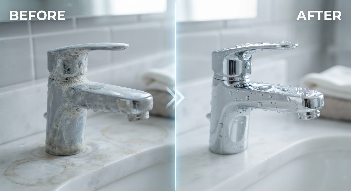 before and after image of tap